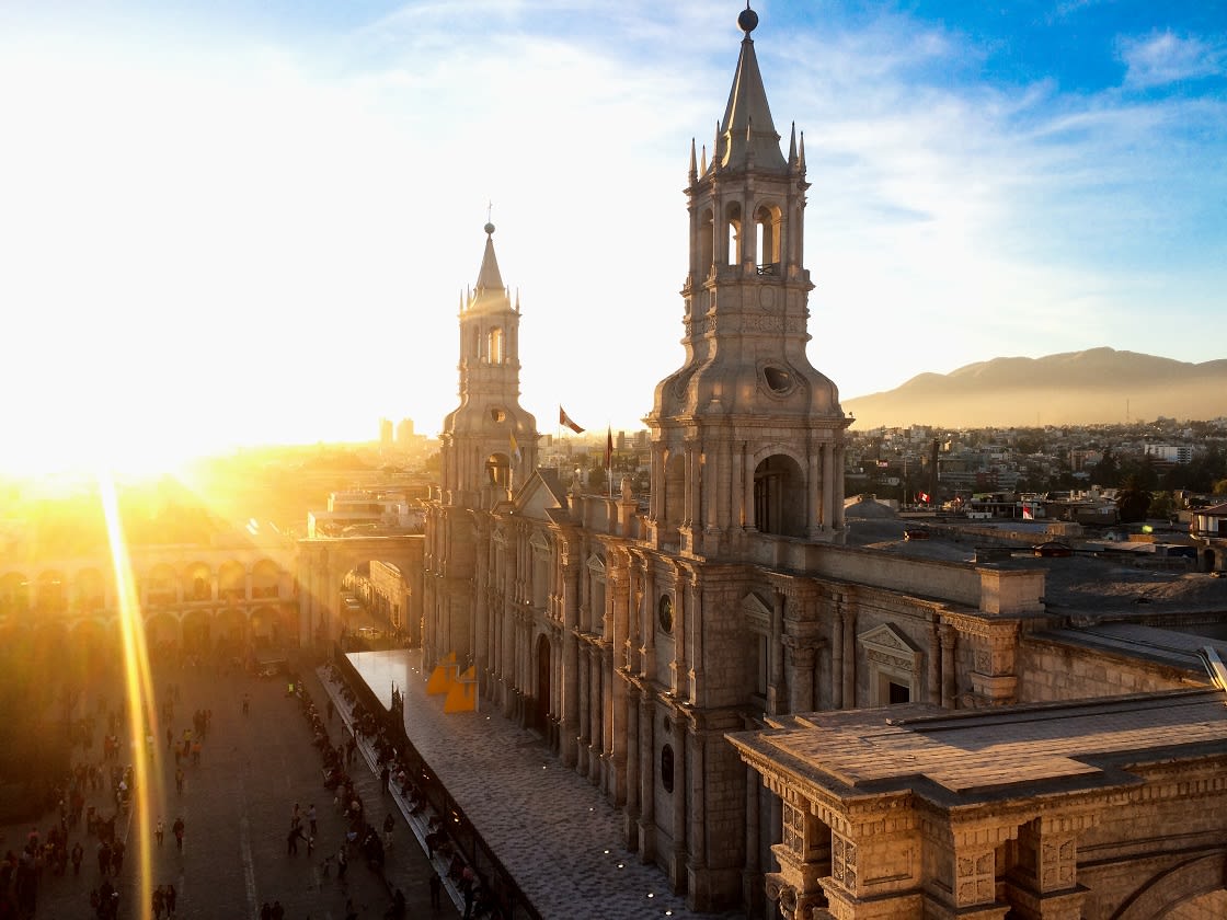 Basilica Cathedral At Plaza De Armas Arequipa - Peru