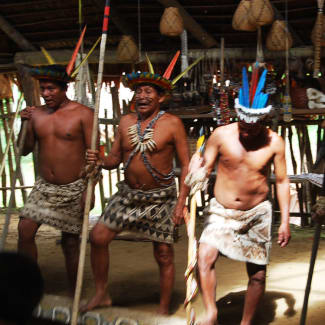 Amazon villagers performing a traditional dance