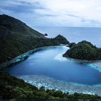 Aerial view of heart shaped bay