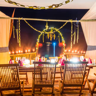 Table on the beach at night