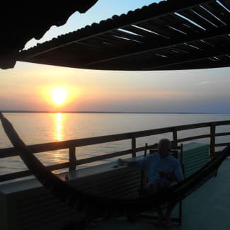 Hammock on the deck at sunset