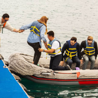 Passengers landing on the island