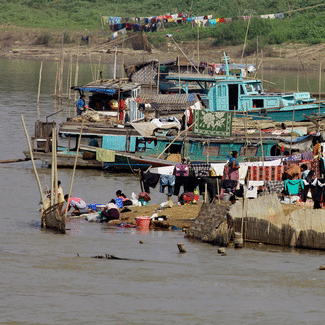 Boat houses on the bank