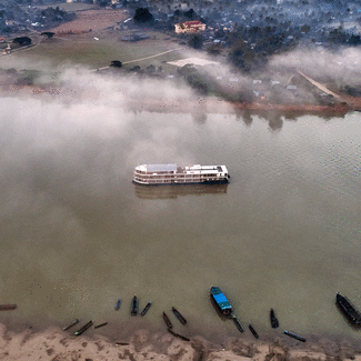 Aerial view of ship on the river