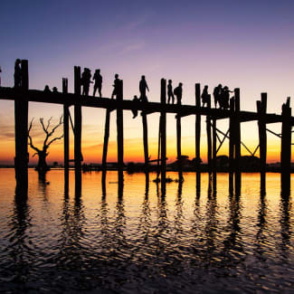 Tall bridge on stilts in a sunset light