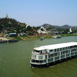 Ship passing the temples