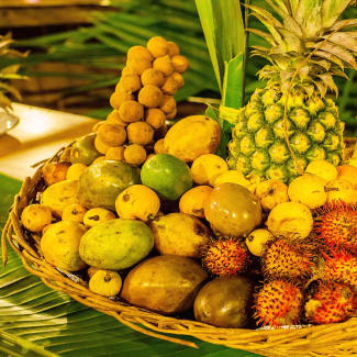 Basket with tropical fruit