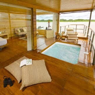 jacuzzi and luxurious cabin aboard delfin in the pacaya samiria reserve