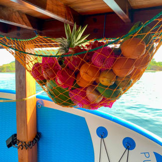 Fruit hanging in a basket onboard