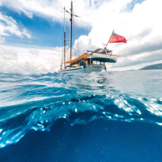 Yacht seen from the water level