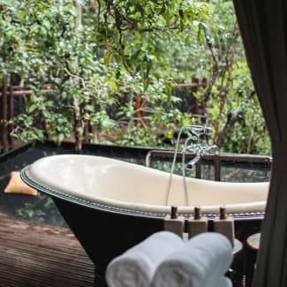 Bathtub outdoor with jungle view