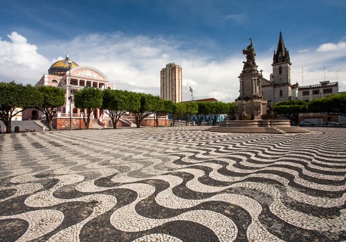 Manaus City Sidewalk With Amazon Theatre And Church