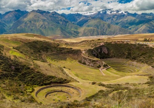 Sacred circles in the grass in the foreground with the Andes in the background