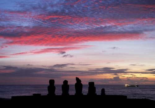 Sunset And Moai At Easter Island