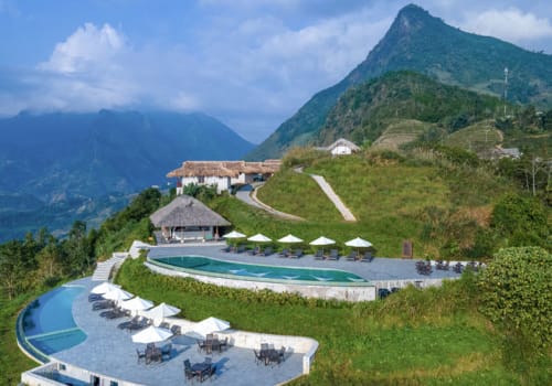 Terrace and a pool on the hill