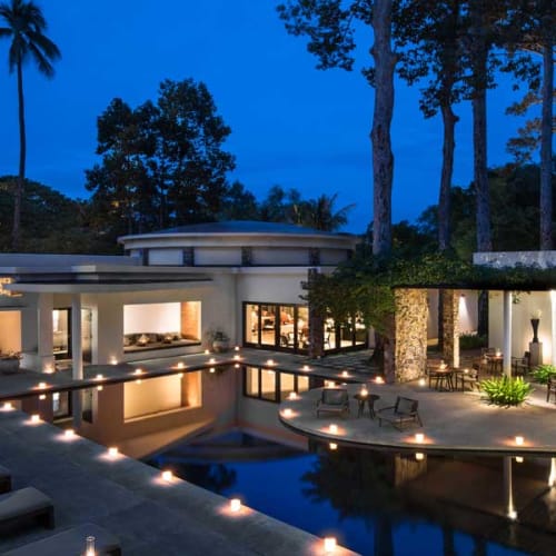 Resort with pool at night