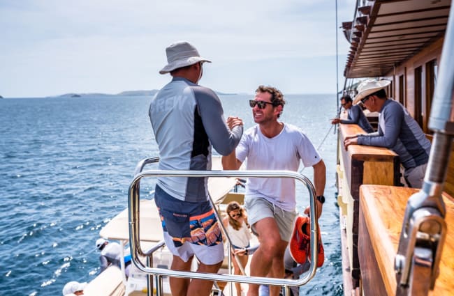 A passenger boarding the ship