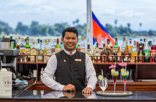 Bartender at the outdoor bar