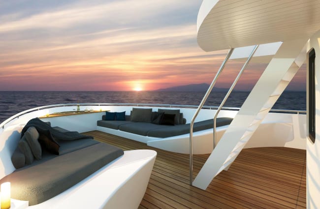 Ship's bow with sun beds