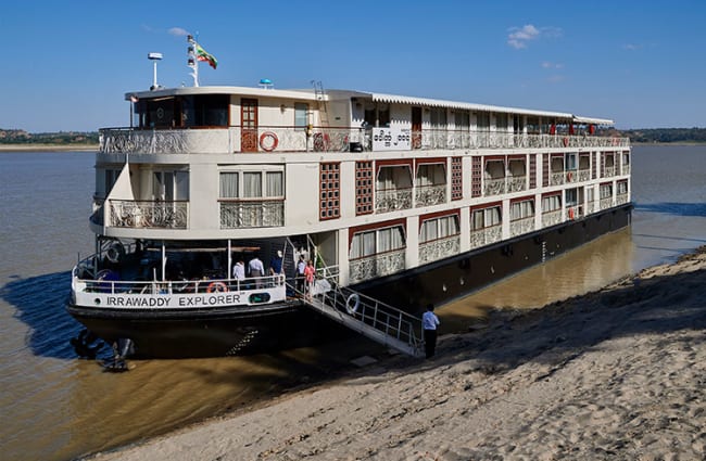 Ship with the gangway at tehe river bank