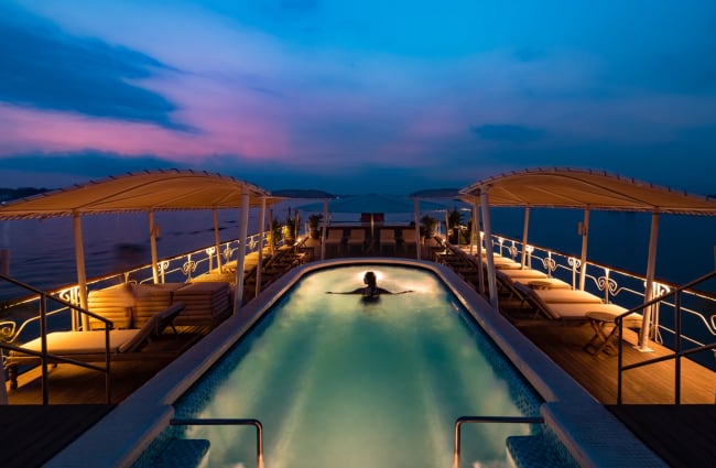 Pool on the deck at night