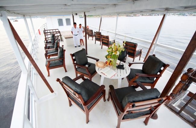 Deck observation area with tables