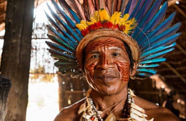 native brazilian with feather headdress