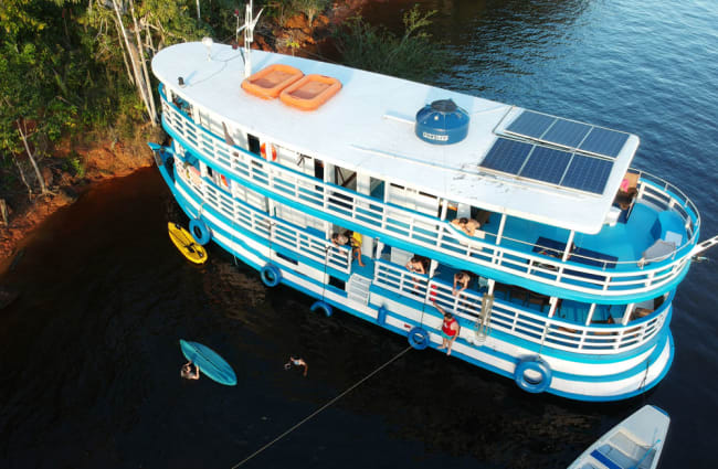 Solar panels on the roof of the boat