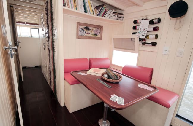 Desk and shelves with books