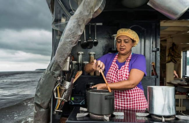 A lady cooking