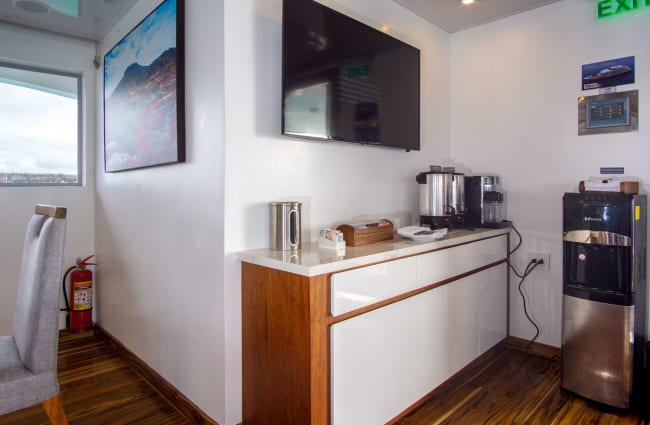 Coffee station in the corner of a dining room