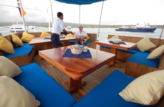 Tables and sofas on the sun deck