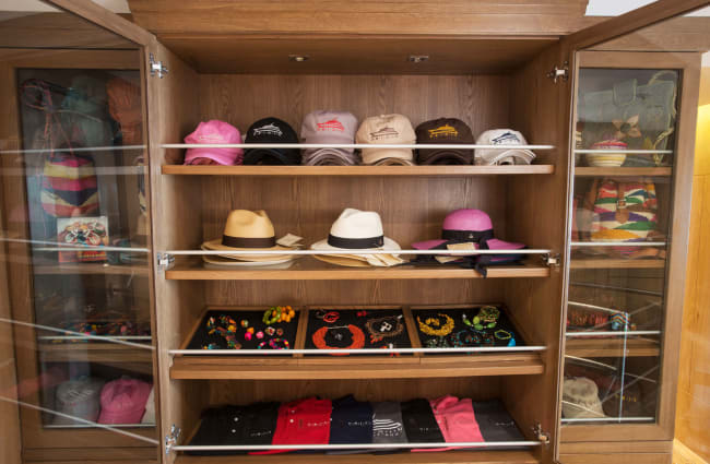 Hats on the shelves at the Boutique