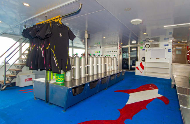 Diving gear onboard the Galapagos ship