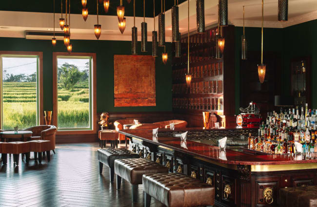 Bar with rice paddy view