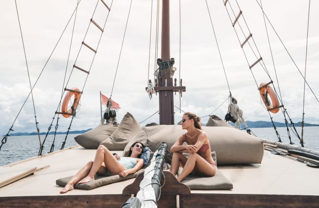 Women sunbathing on the deck