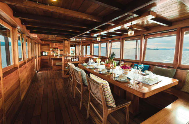 Large dining table onboard