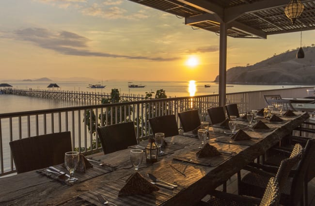 Table on the deck at sunset