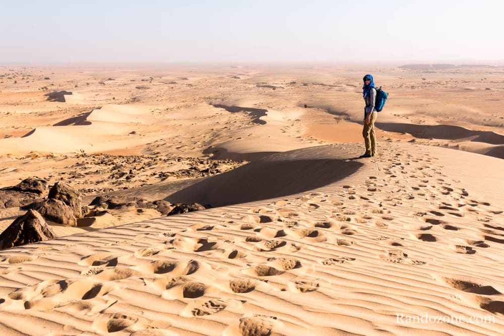 Au sommet d'une dune en Mauritanie
