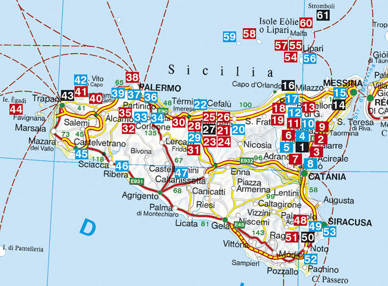 Carte des randonnées en Sicile