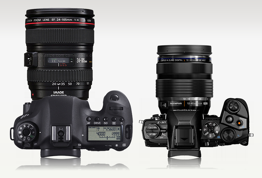 Size comparison of Canon EOS 6D vs Olympus OM-D E-M1