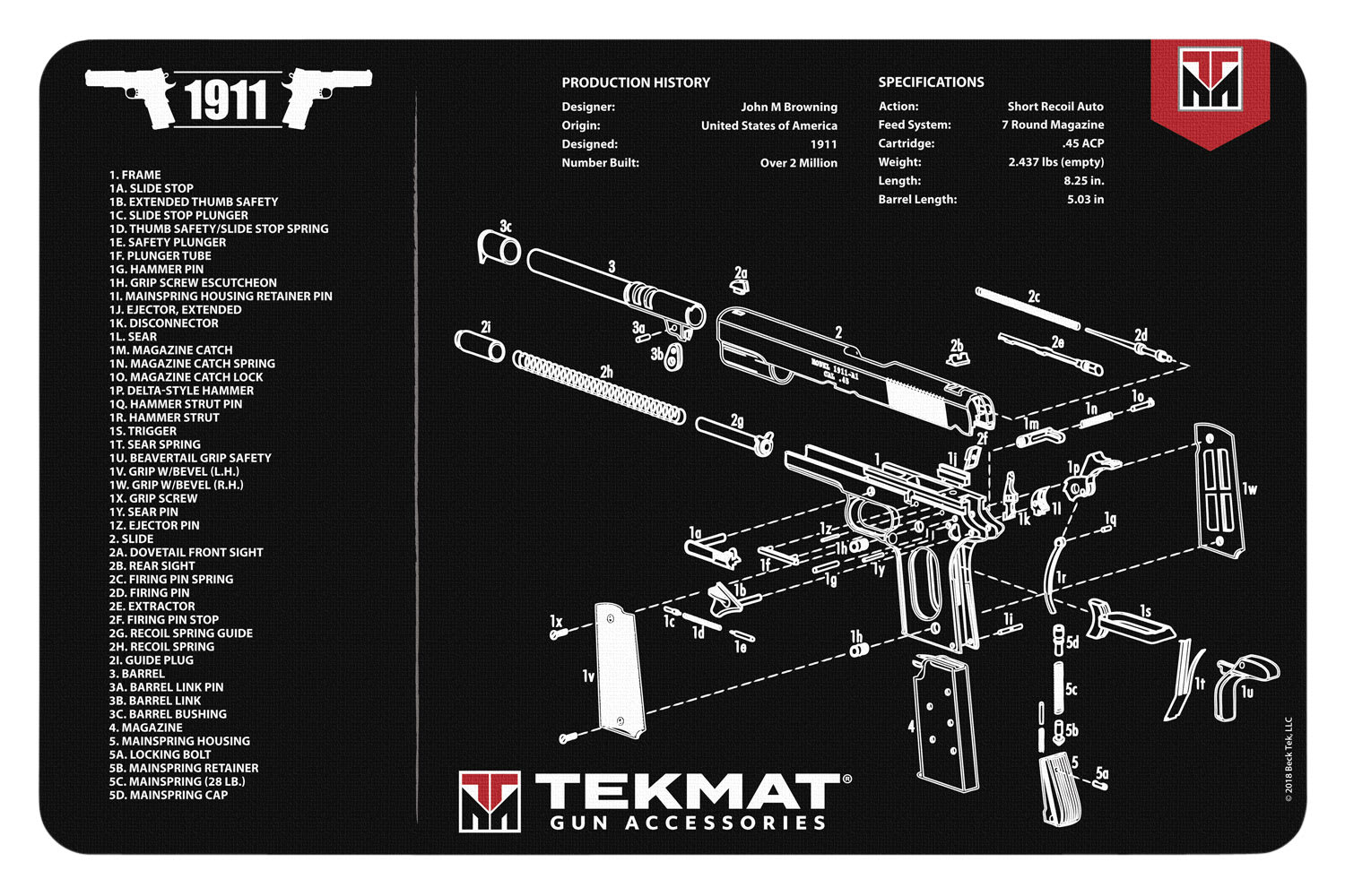 Tekmat Pistol Mat 1911 Blk