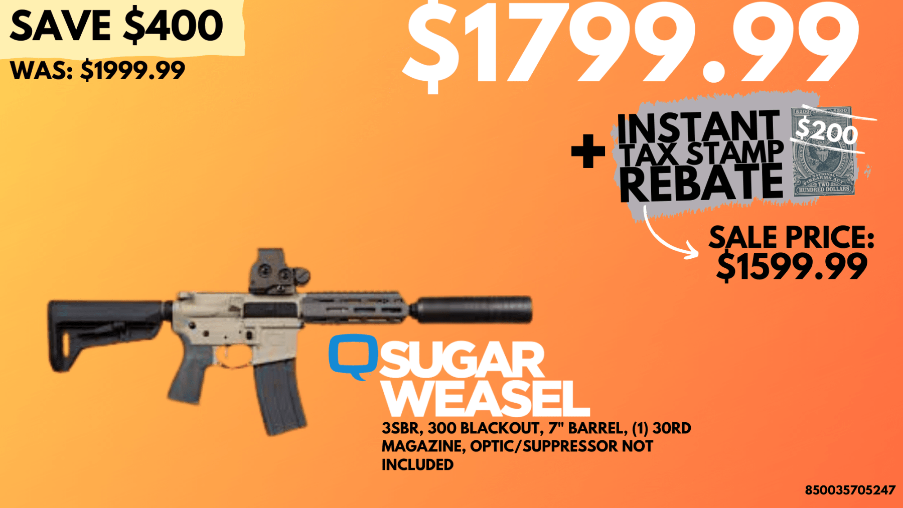 Q SUGAR WEASEL SBR, 300 BLACKOUT – Blackstone Shooting Sports