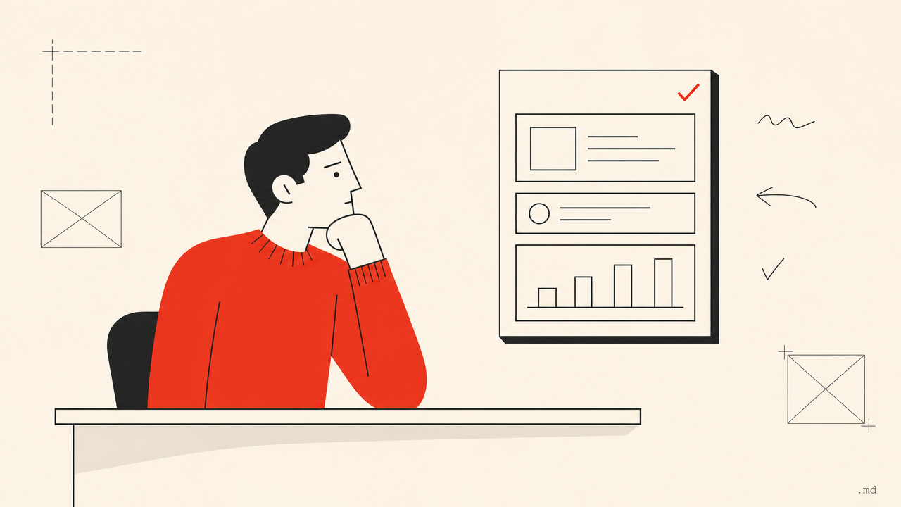 Flat editorial illustration of a businessperson at a desk reviewing an analytics dashboard they built with AI
