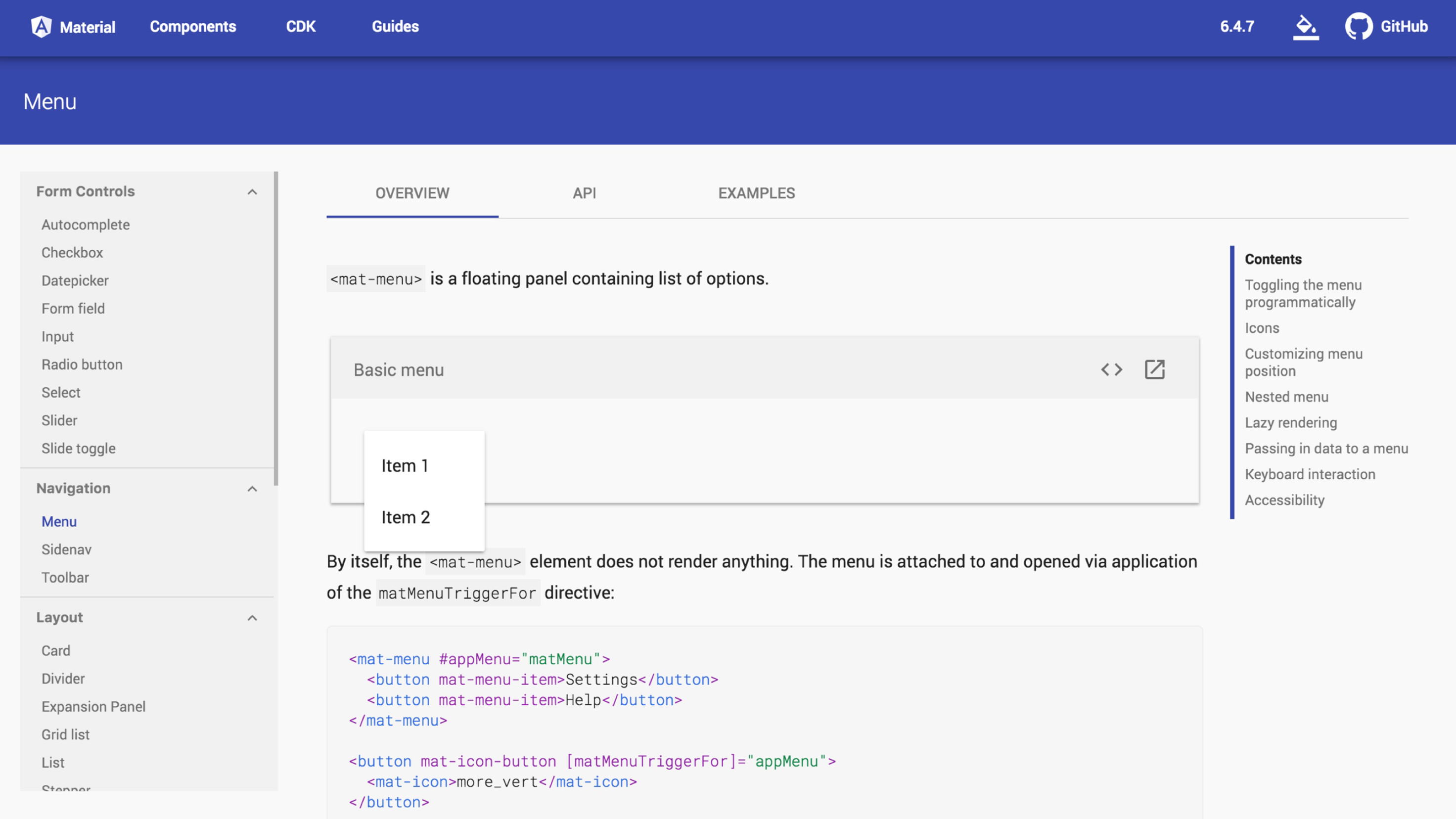 Angular.io website design screen