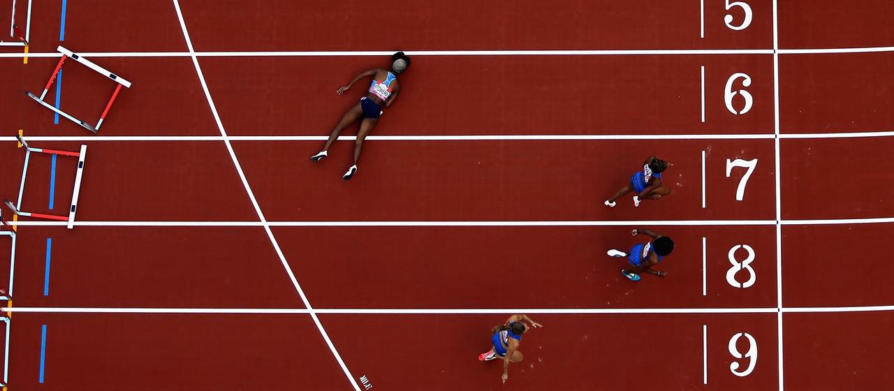 A individual collapsed after tripping hurdle