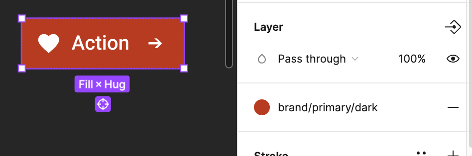 action button in figma with layer side panel