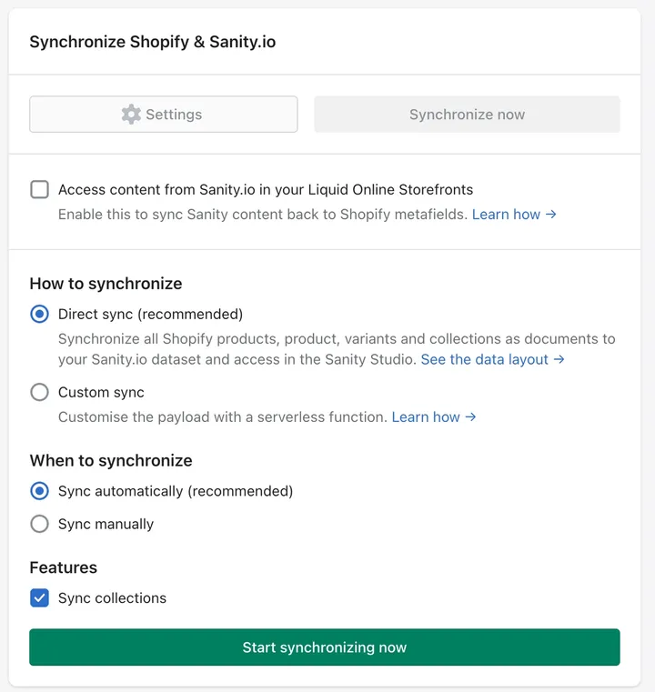 Screenshot of the Sanity Connect app interface
