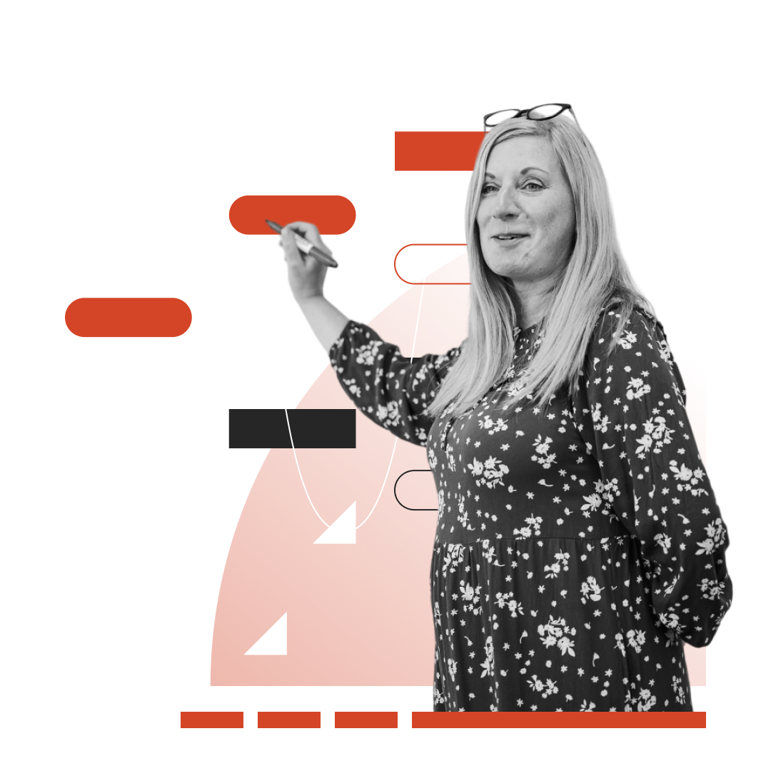 Woman mapping a customer journey. Collage.