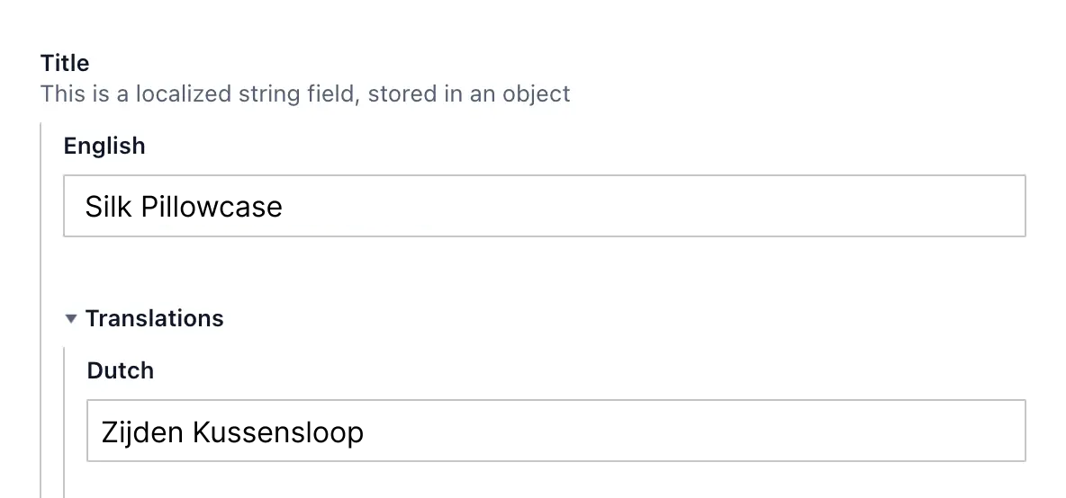 Localization form displaying the English term 'Silk Pillowcase' and its corresponding Dutch translation 'Zijden Kussensloop'.